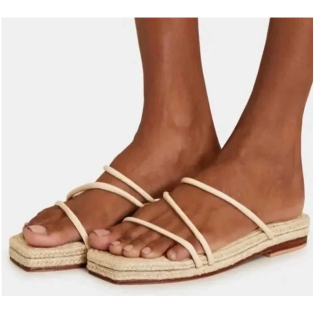 St. Agni Espadrille Flat Sandal Nude Leather Straps Jute Summer Resort Sz 37 (7)